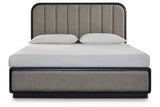 Rowanbeck Gray/Black California King Upholstered Panel Bed -  Ashley - Luna Furniture