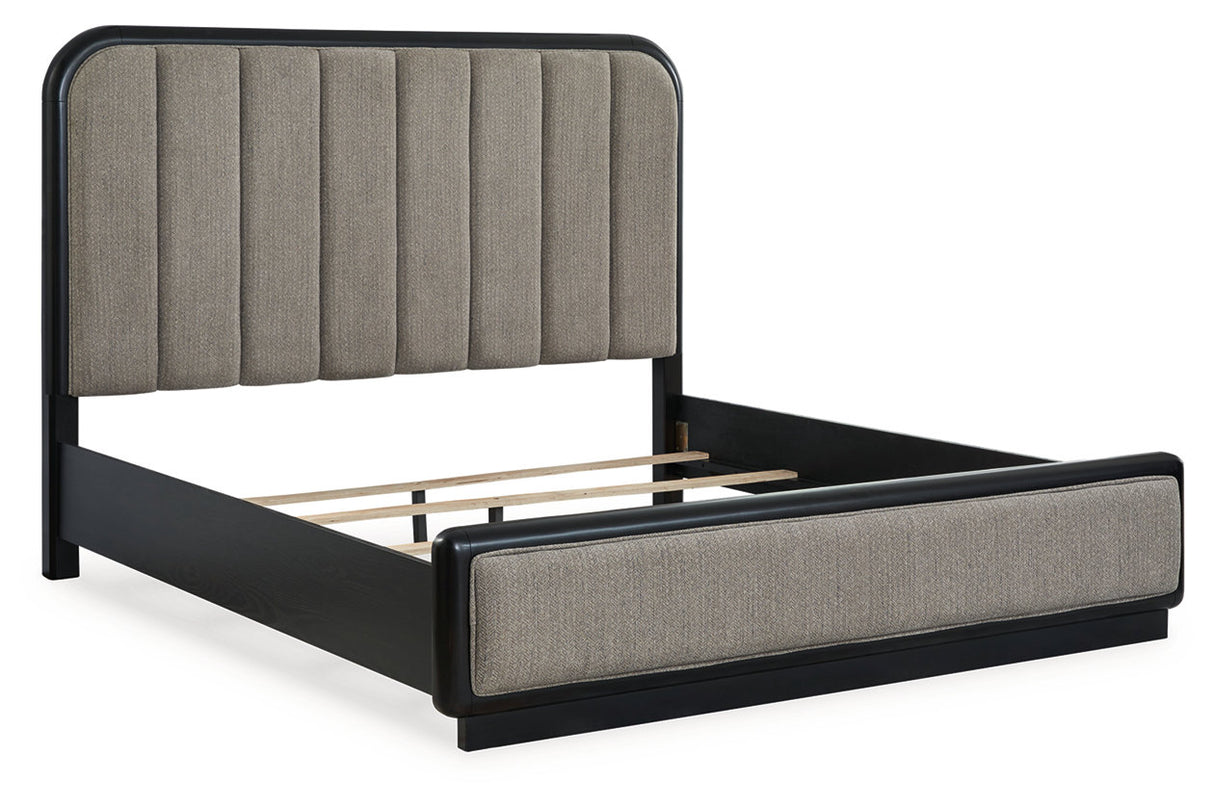 Rowanbeck Gray/Black King Upholstered Panel Bed -  Ashley - Luna Furniture