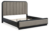 Rowanbeck Gray/Black California King Upholstered Panel Bed -  Ashley - Luna Furniture