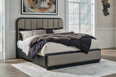 Rowanbeck Gray/Black King Upholstered Panel Bed -  Ashley - Luna Furniture