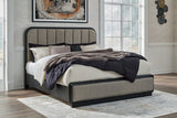 Rowanbeck Gray/Black California King Upholstered Panel Bed -  Ashley - Luna Furniture