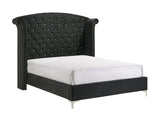 Lucinda Black King Upholstered Wingback Panel Bed -  Crown Mark - Luna Furniture