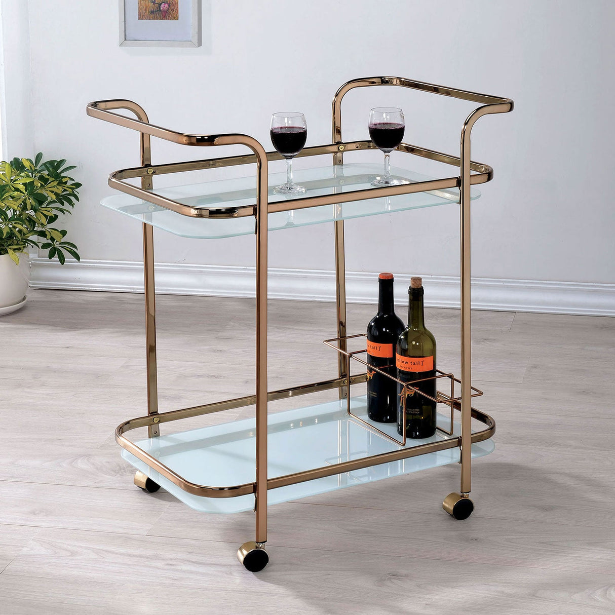 Tiana Champagne Serving Cart from Furniture of America - Luna Furniture