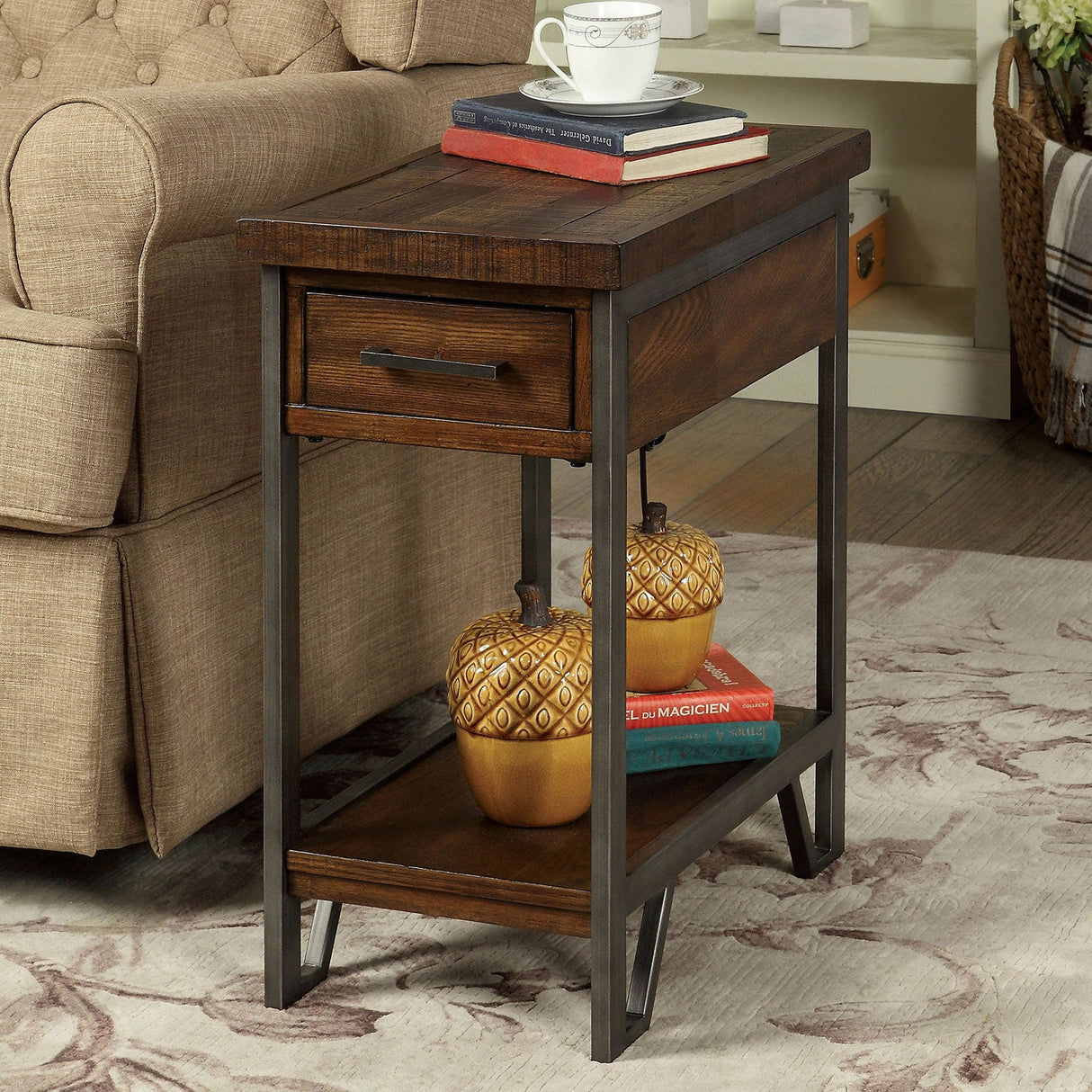 Brick Attic Oak/Multi Side Table from Furniture of America - Luna Furniture