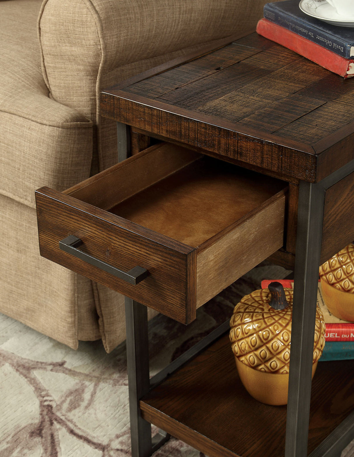 Brick Attic Oak/Multi Side Table from Furniture of America - Luna Furniture