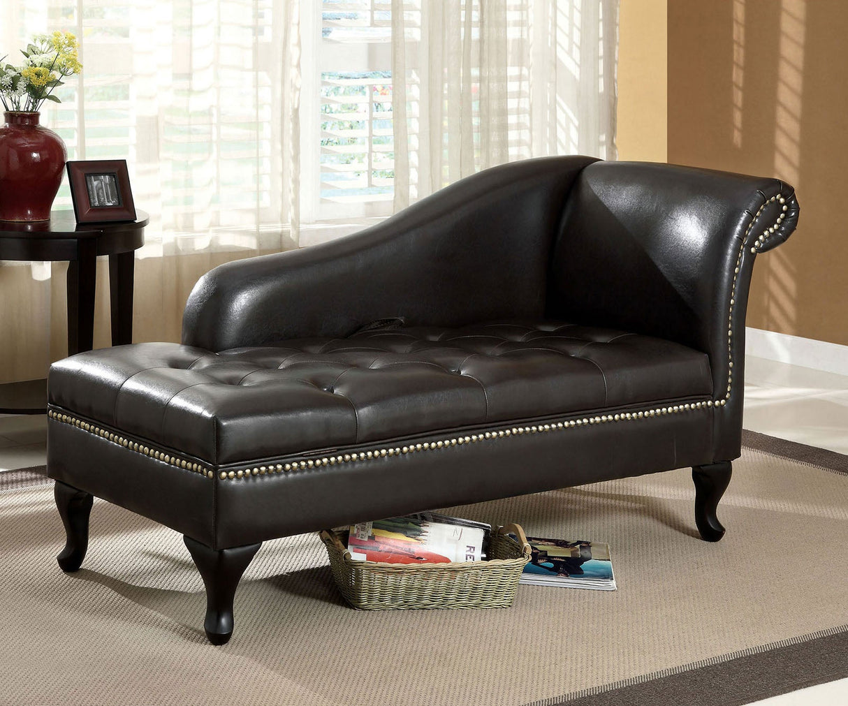 Lakeport Black Chaise from Furniture of America - Luna Furniture