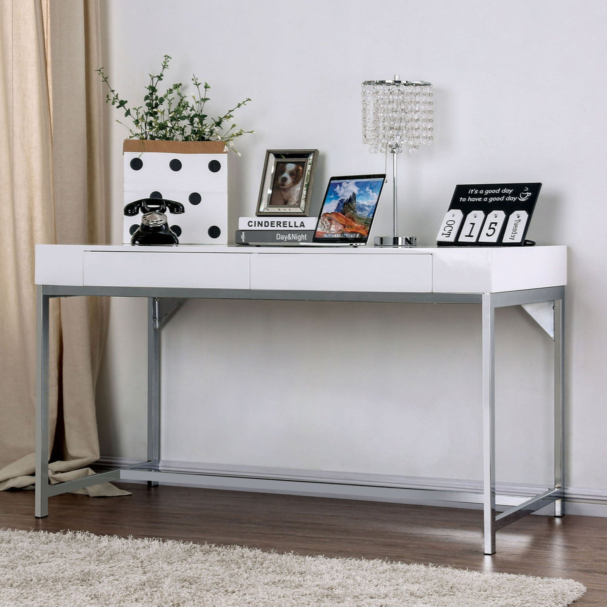 Loke White/Chrome Desk from Furniture of America - Luna Furniture