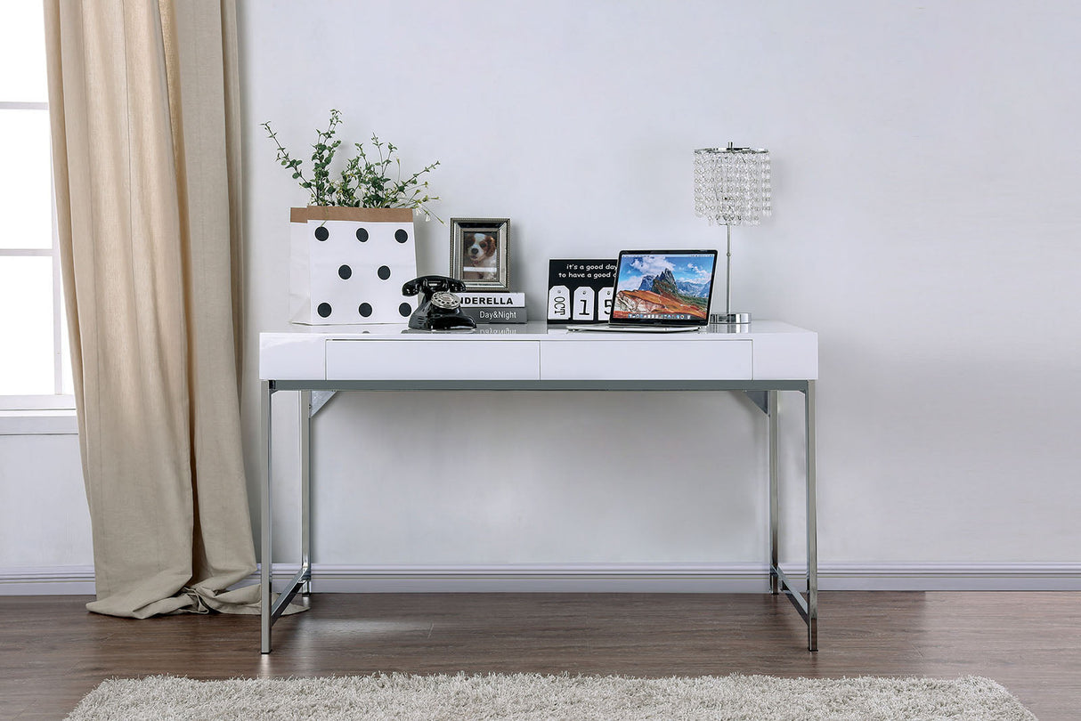 Loke White/Chrome Desk from Furniture of America - Luna Furniture