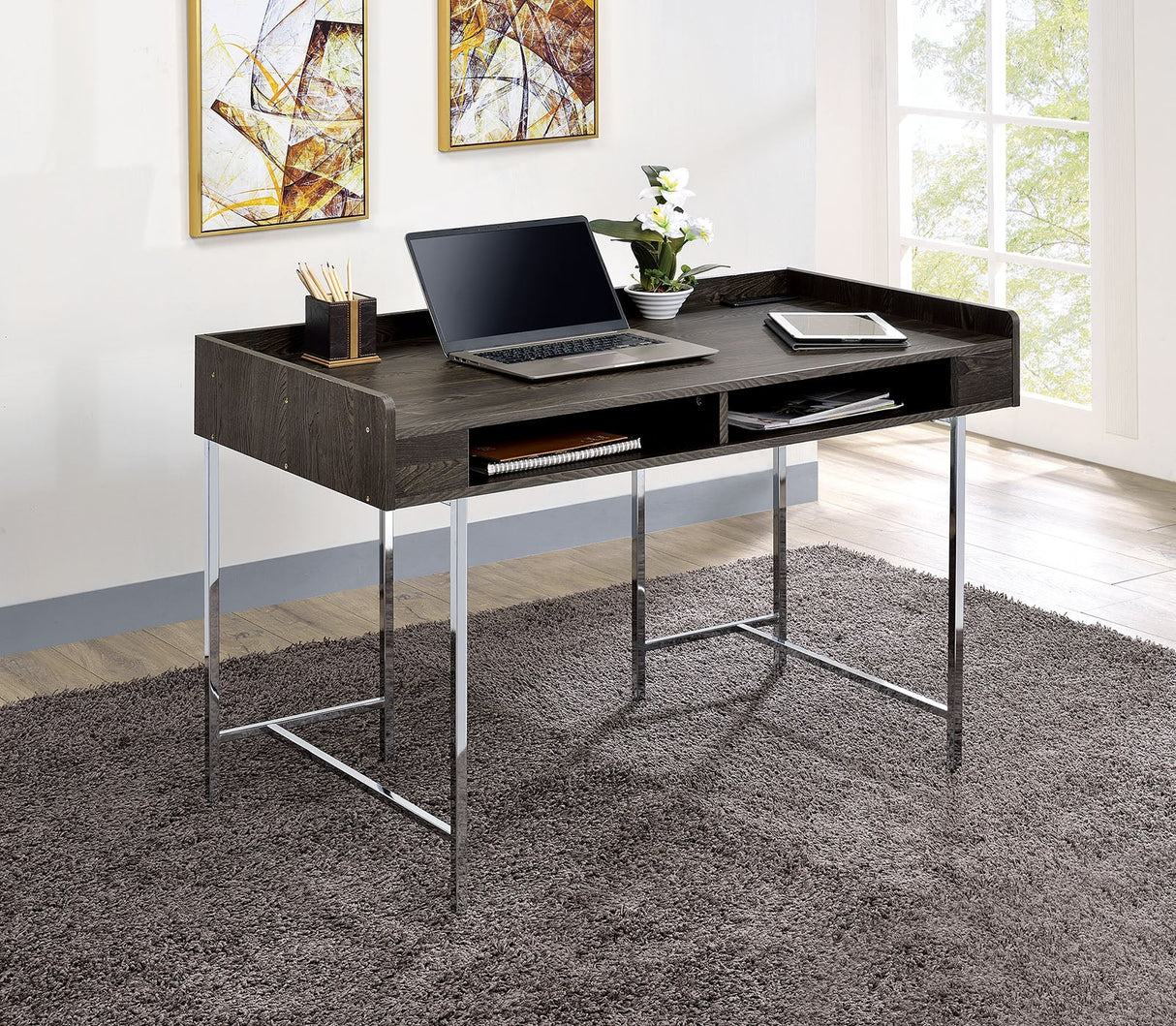 Alvin Brown/Chrome Desk from Furniture of America - Luna Furniture