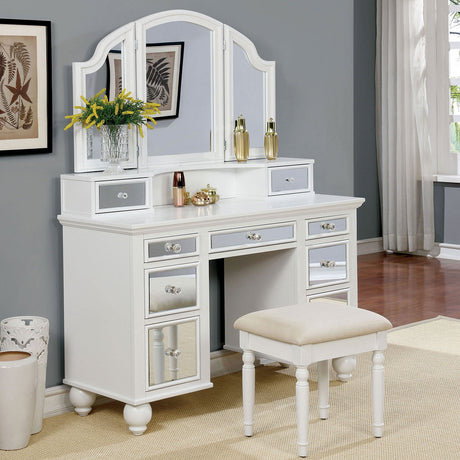 Tracy White Vanity w/ Stool from Furniture of America - Luna Furniture