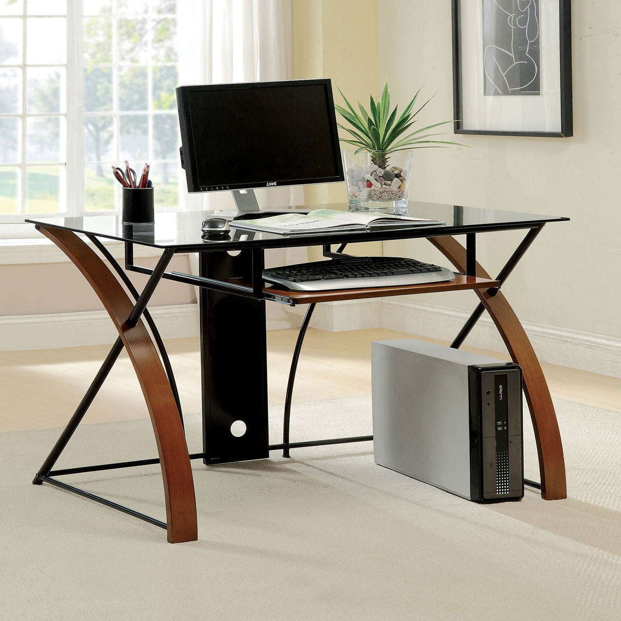 Baden Oak/Black Computer Desk from Furniture of America - Luna Furniture