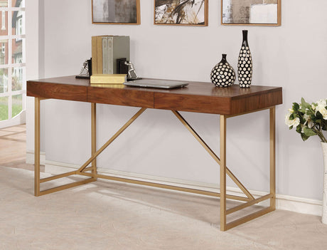 Halstein Light Walnut/Gold Desk from Furniture of America - Luna Furniture