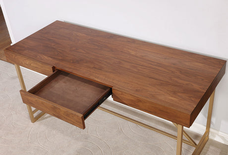 Halstein Light Walnut/Gold Desk from Furniture of America - Luna Furniture