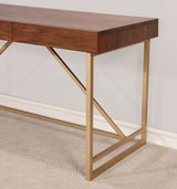 Halstein Light Walnut/Gold Desk from Furniture of America - Luna Furniture