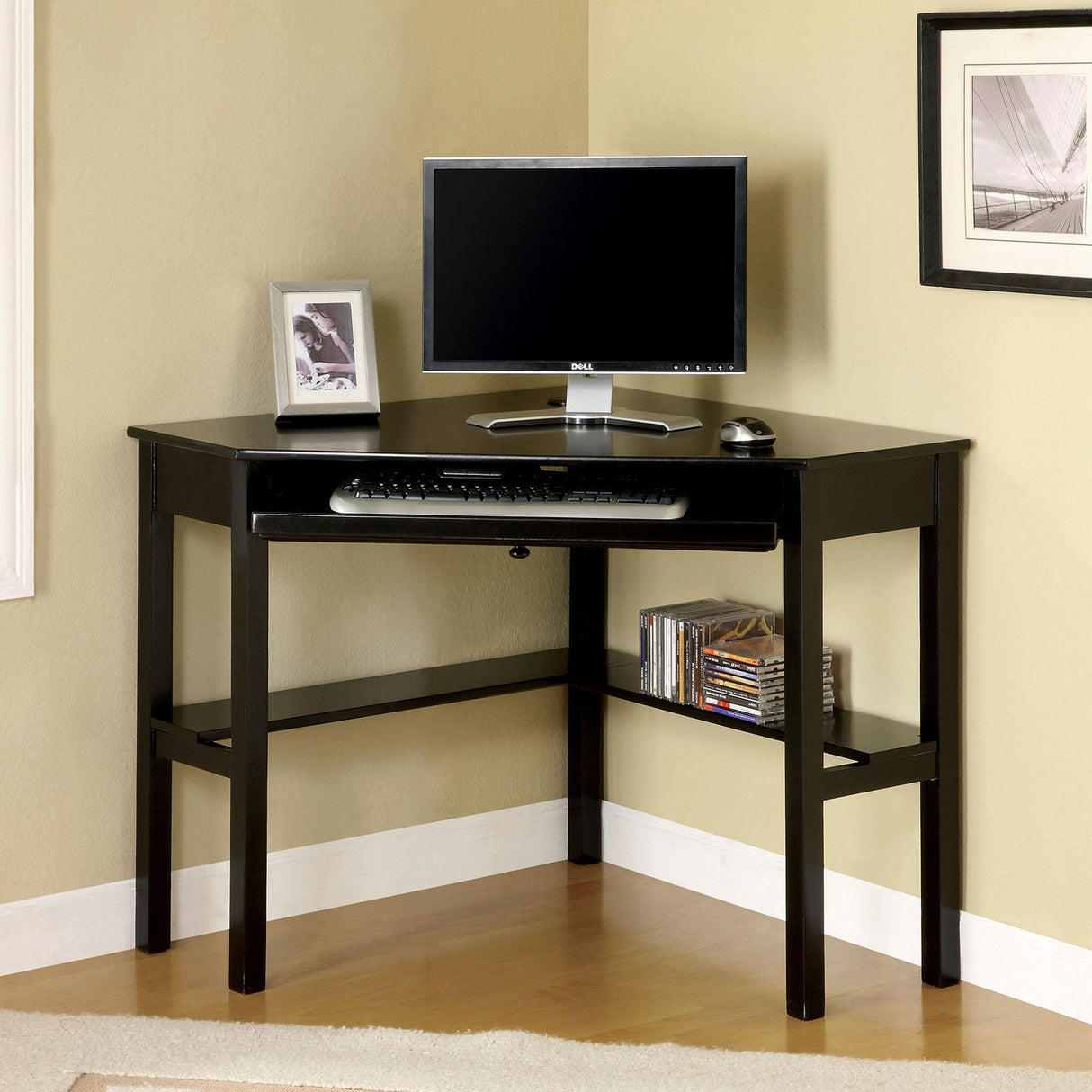 Porto Black Corner Desk from Furniture of America - Luna Furniture