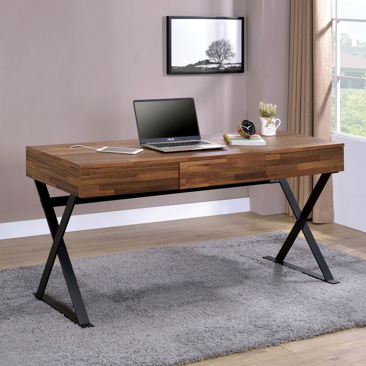 Tensed Black Desk from Furniture of America - Luna Furniture