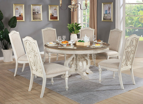 Arcadia Antique White/Ivory Round Table from Furniture of America - Luna Furniture