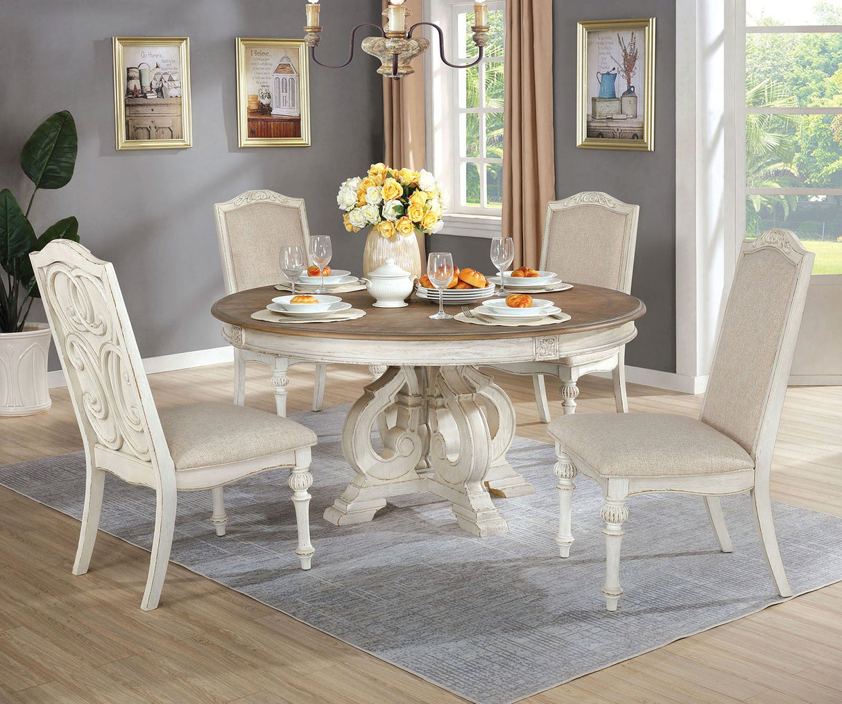 Arcadia Antique White/Ivory Round Table from Furniture of America - Luna Furniture