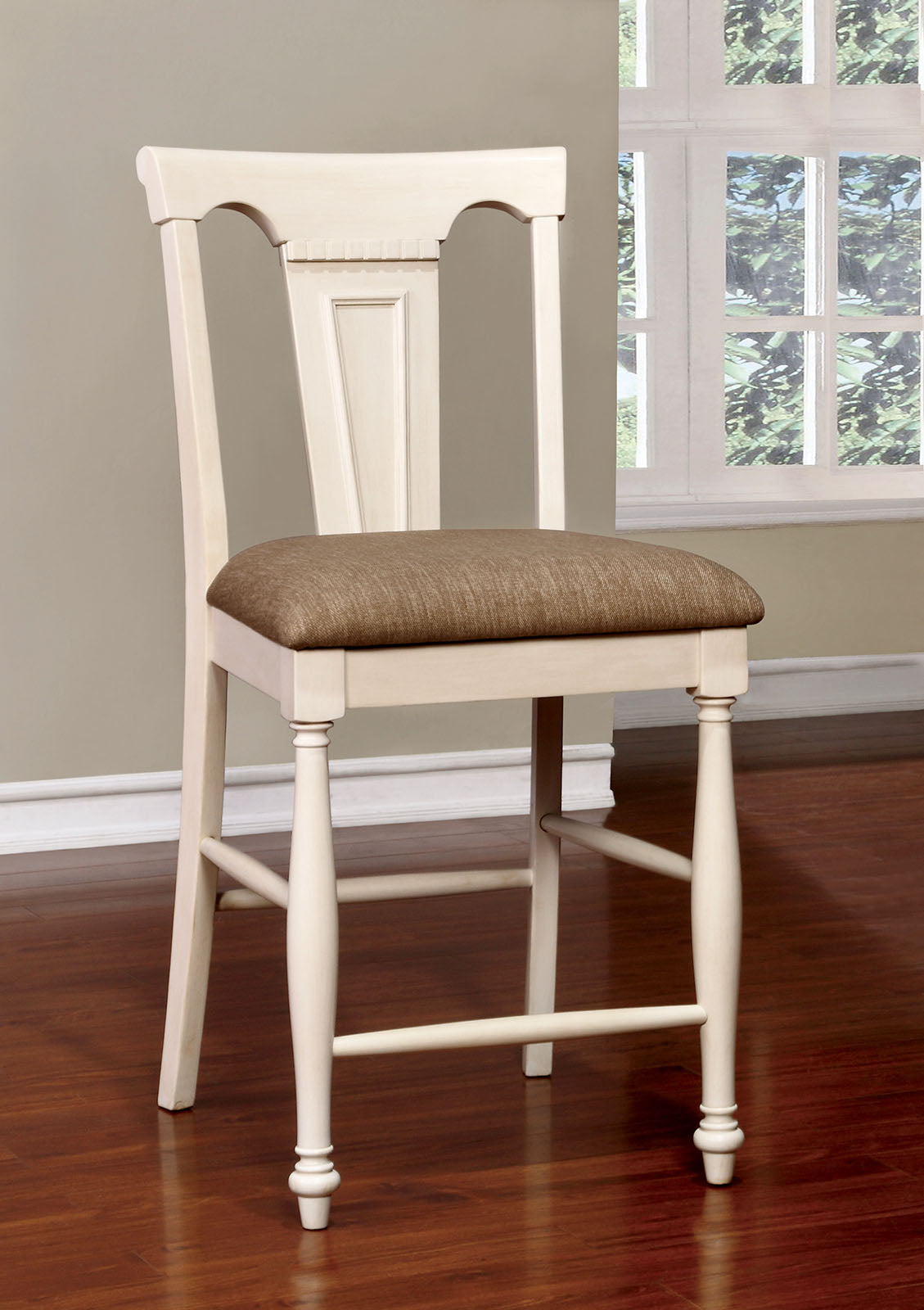 Sabrina Off-White/Tan Counter Ht. Chair from Furniture of America - Luna Furniture