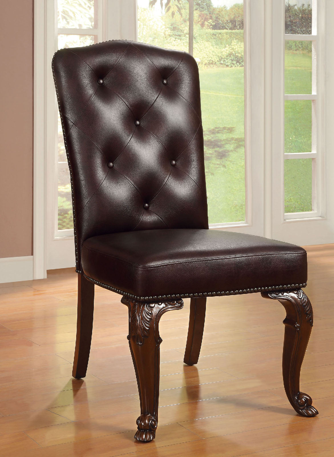 Bellagio Brown Cherry/Dark Brown Leatherette Side Chair from Furniture of America - Luna Furniture