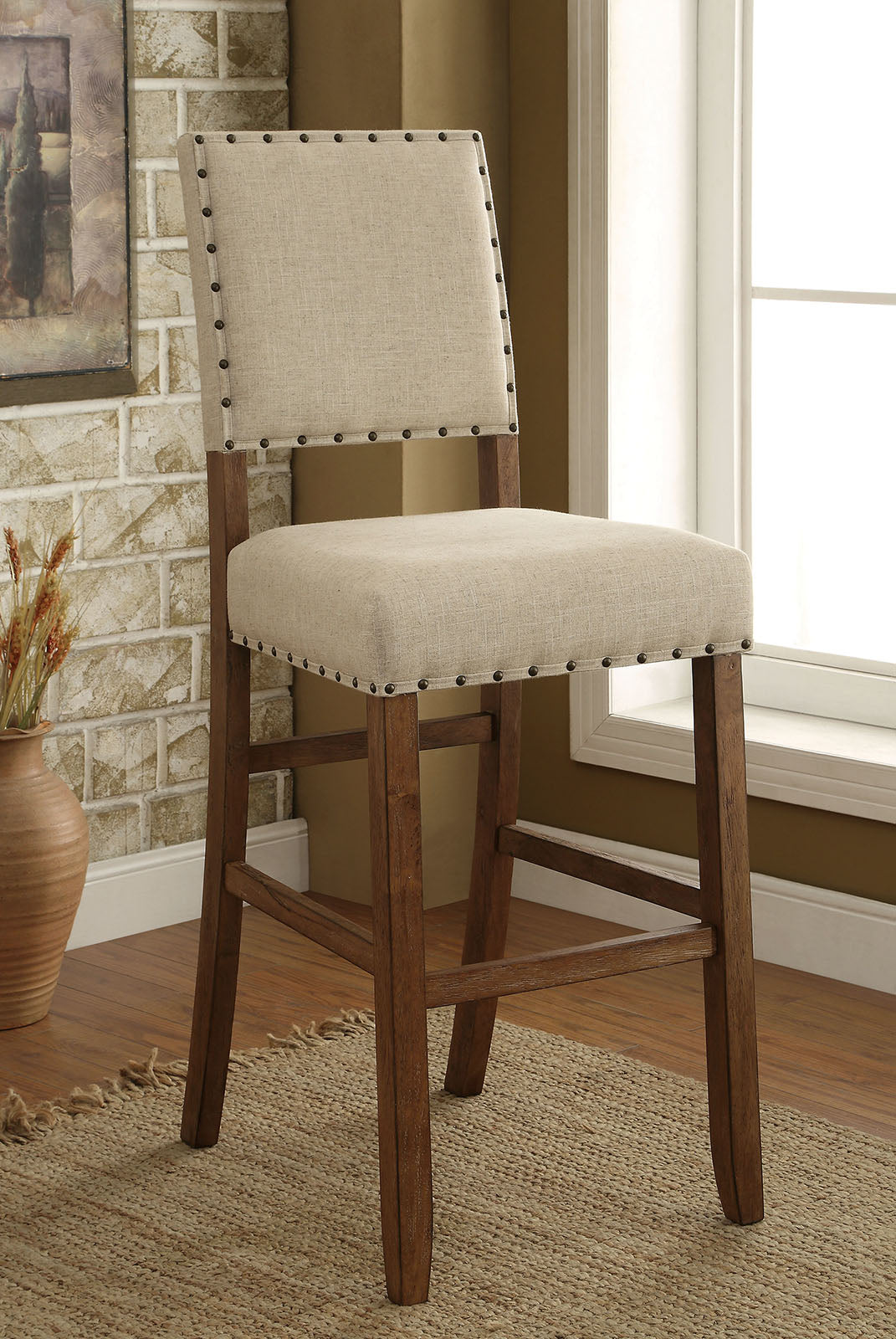 Sania Rustic Oak Bar Chair from Furniture of America - Luna Furniture