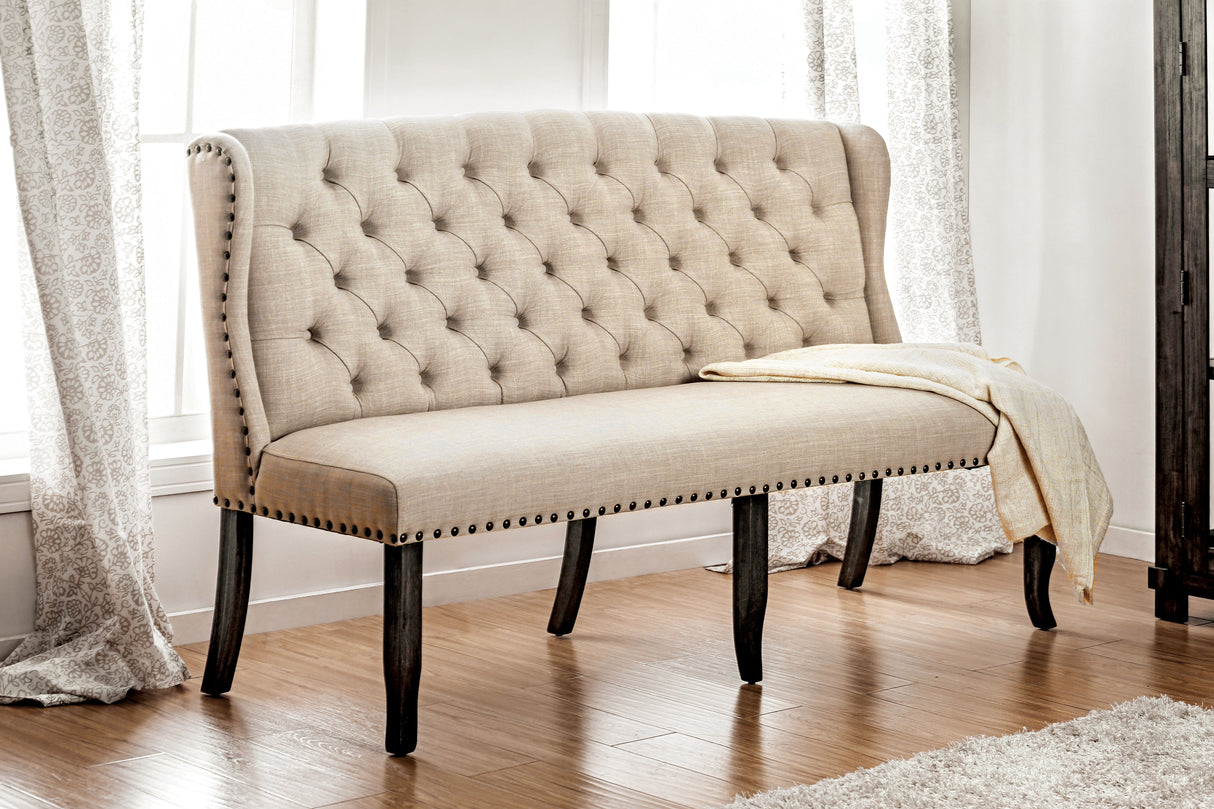 Sania Antique Black/Beige 3-Seater Loveseat Bench from Furniture of America - Luna Furniture