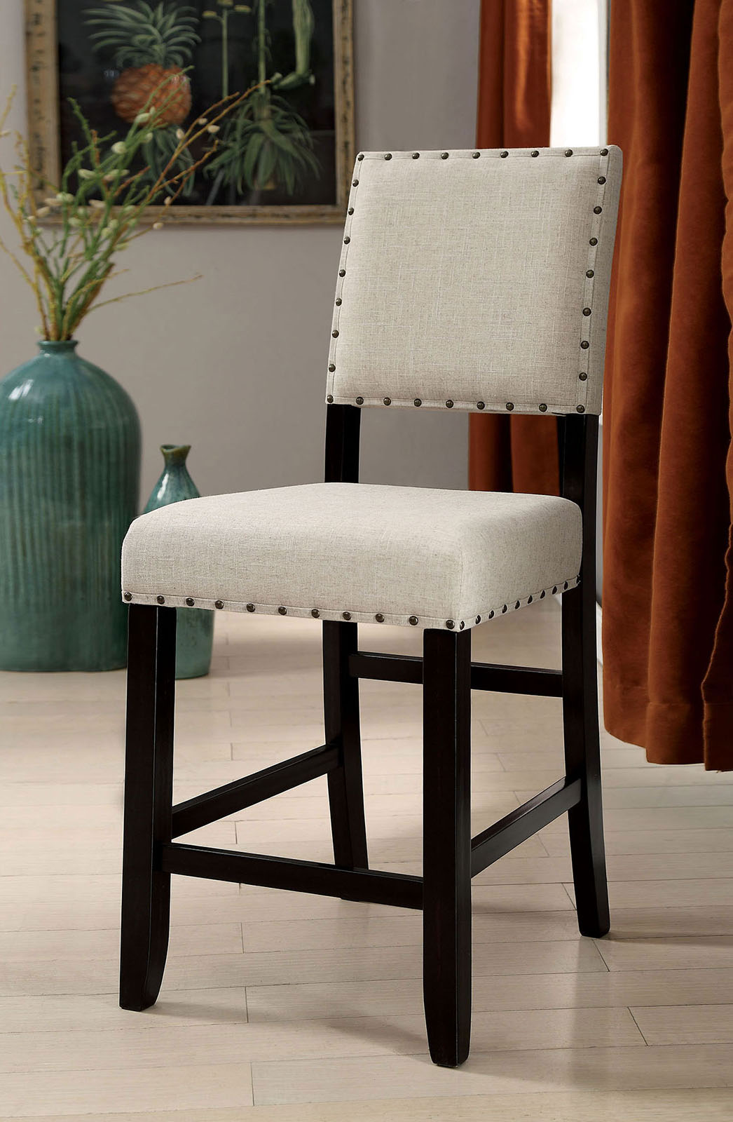 Sania Antique Black/Beige Counter Ht. Chair from Furniture of America - Luna Furniture