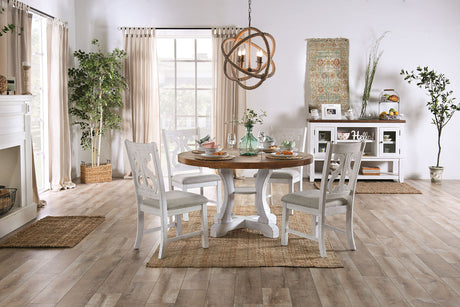 Auletta Distressed White/Distressed Dark Oak Round Table from Furniture of America - Luna Furniture