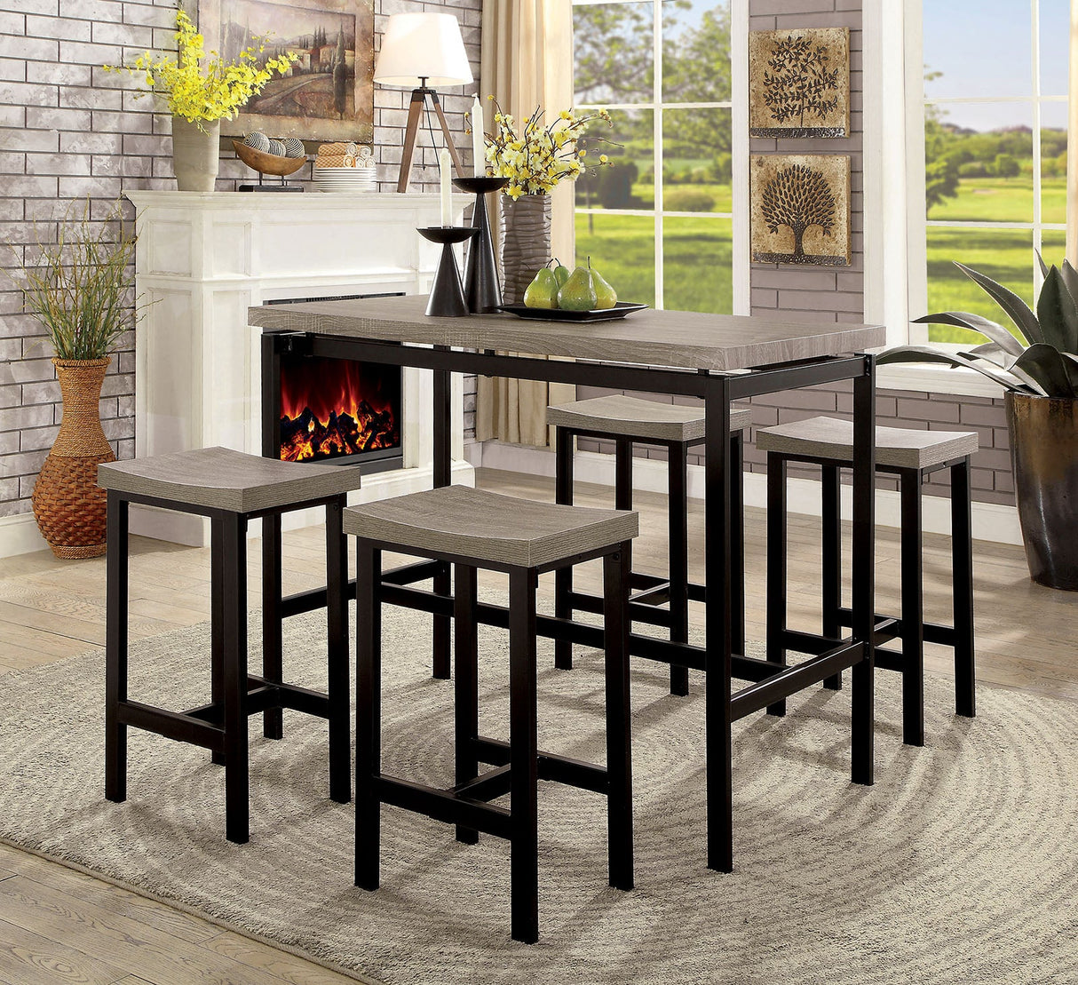 Vilvoorde Gray/Black 5 Pc. Counter Ht. Table Set from Furniture of America - Luna Furniture