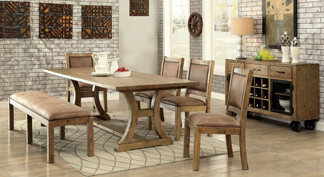 Gianna Rustic Oak/Brown 77" Dining Table from Furniture of America - Luna Furniture