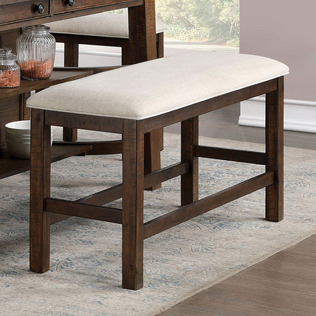 Fredonia Rustic Oak/Beige Counter Ht. Bench from Furniture of America - Luna Furniture