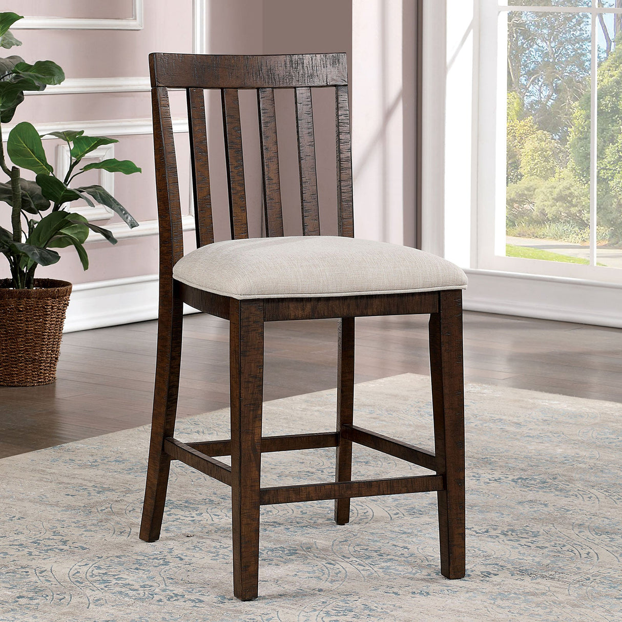 Fredonia Rustic Oak/Beige Counter Ht. Chair from Furniture of America - Luna Furniture