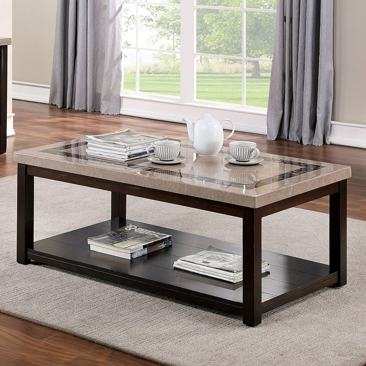 Rosetta Dark Walnut Coffee Table from Furniture of America - Luna Furniture