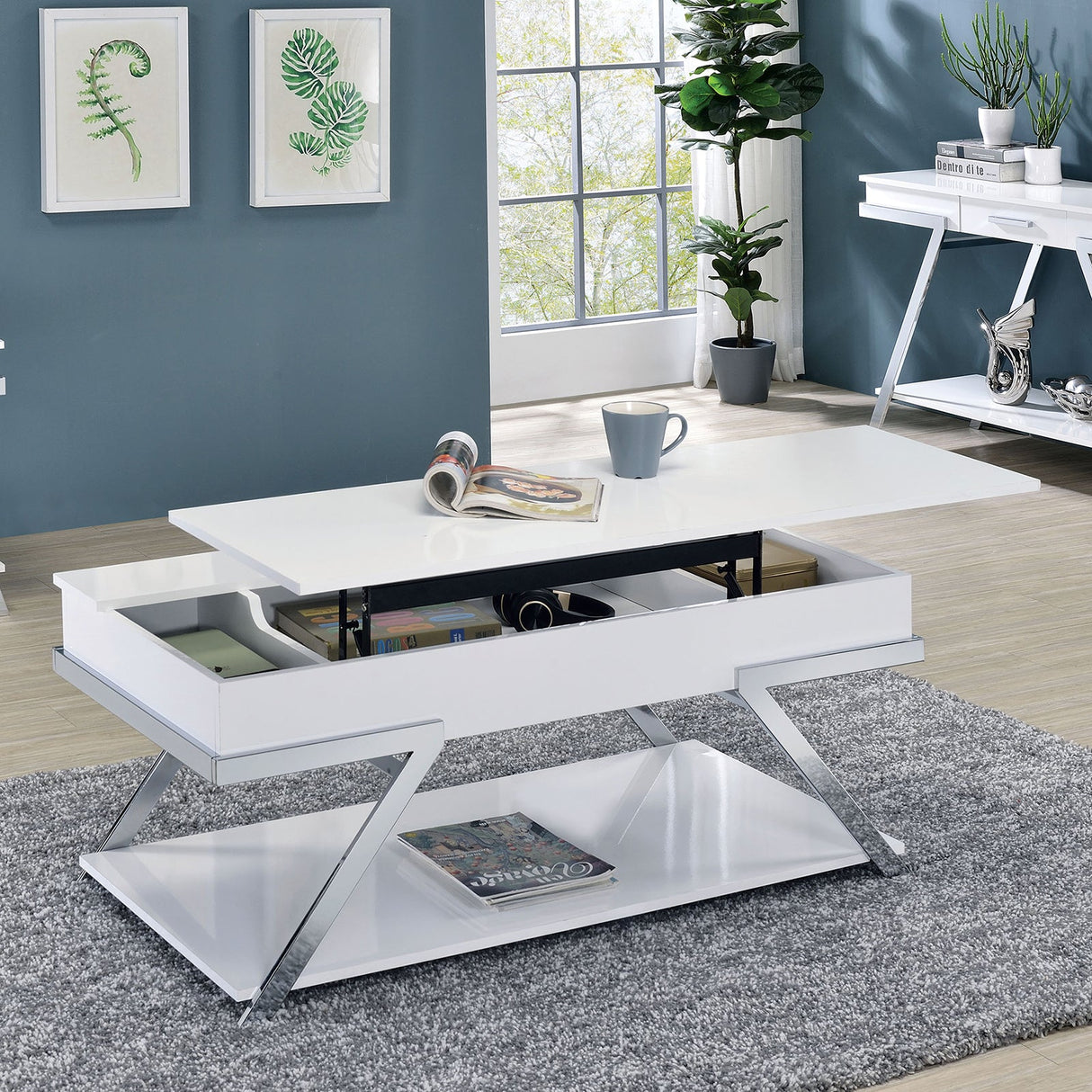 Titus White/Chrome Coffee Table from Furniture of America - Luna Furniture