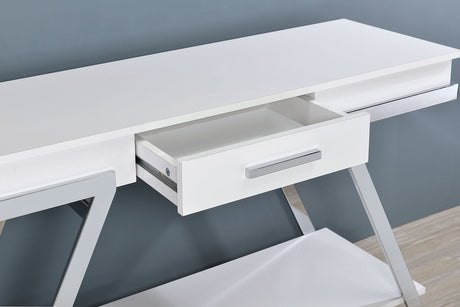 Titus White/Chrome Sofa Table from Furniture of America - Luna Furniture