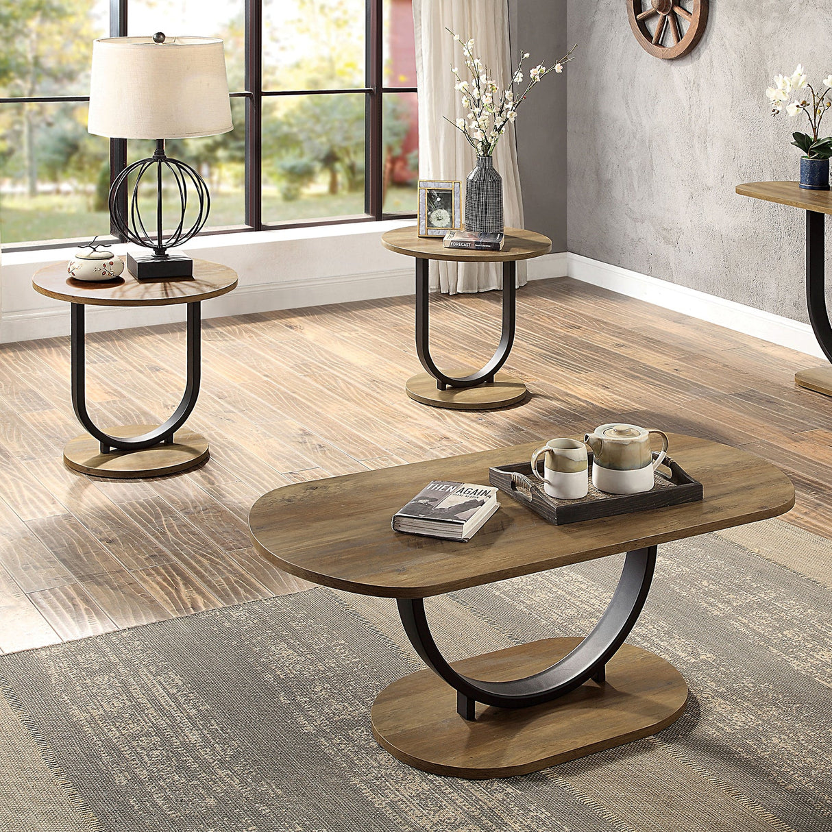 Olbia Rustic Oak/Sand Black 3 Pc. Table Set from Furniture of America - Luna Furniture