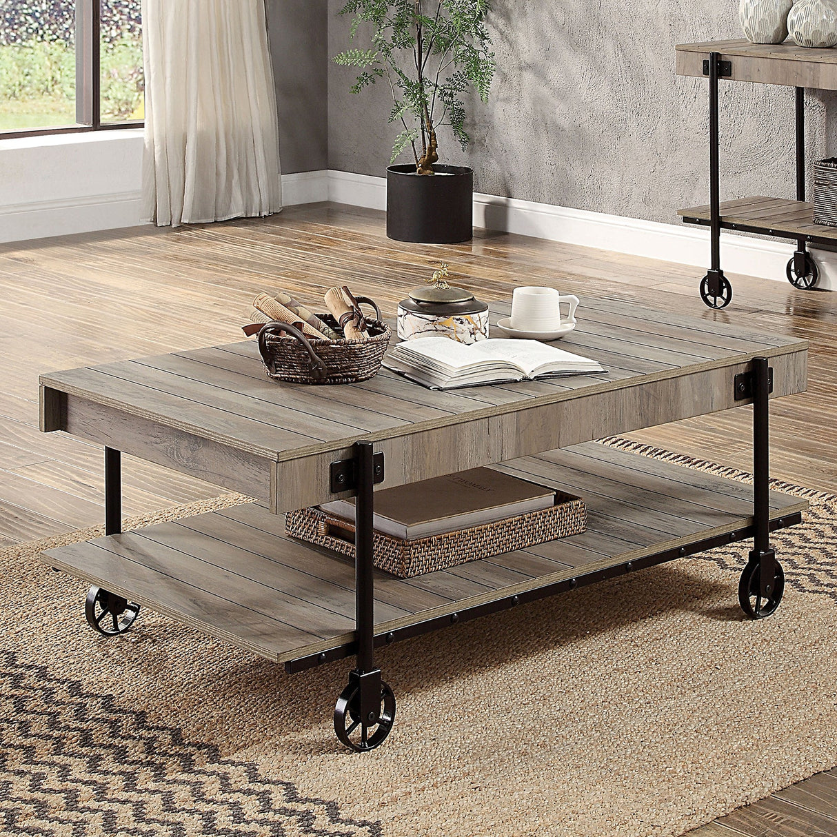 Lobb Natural Tone/Black Coffee Table from Furniture of America - Luna Furniture