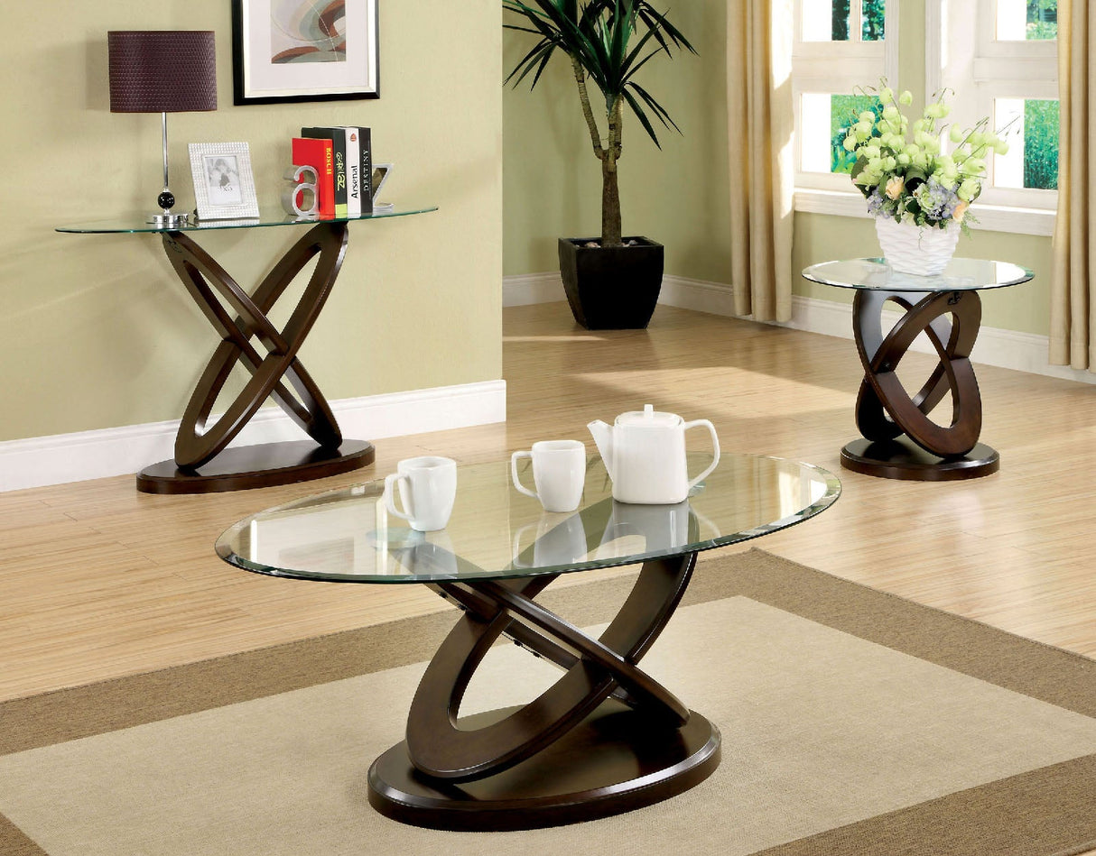 Atwood Dark Walnut Oval Coffee Table from Furniture of America - Luna Furniture