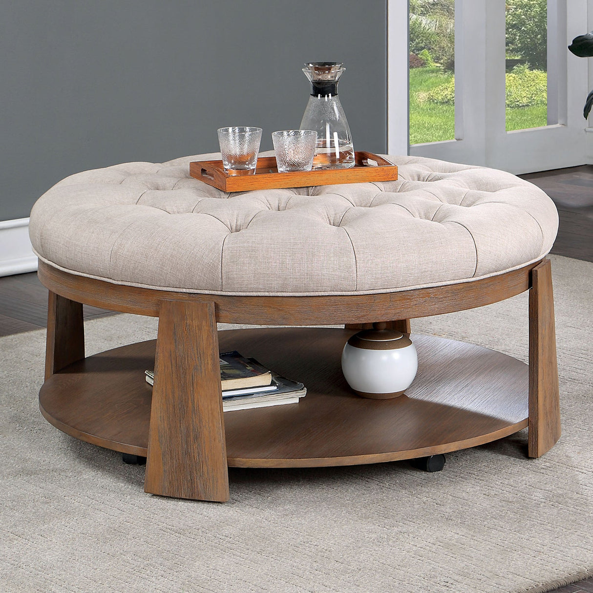 Guis Natural Tone/Beige Ottoman from Furniture of America - Luna Furniture