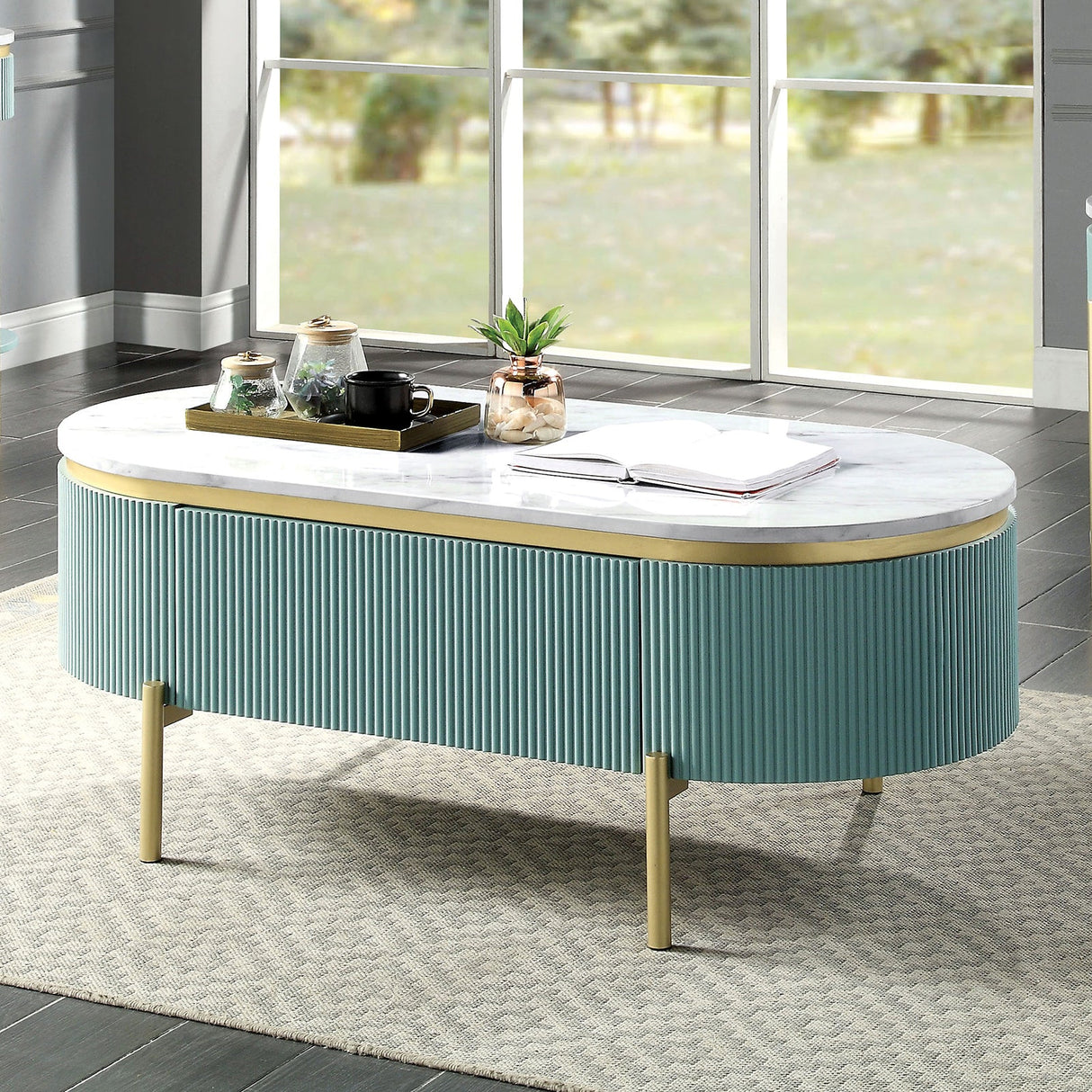 Koblenz Light Teal Coffee Table from Furniture of America - Luna Furniture