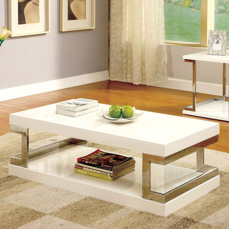 Meda White/Chrome Coffee Table from Furniture of America - Luna Furniture