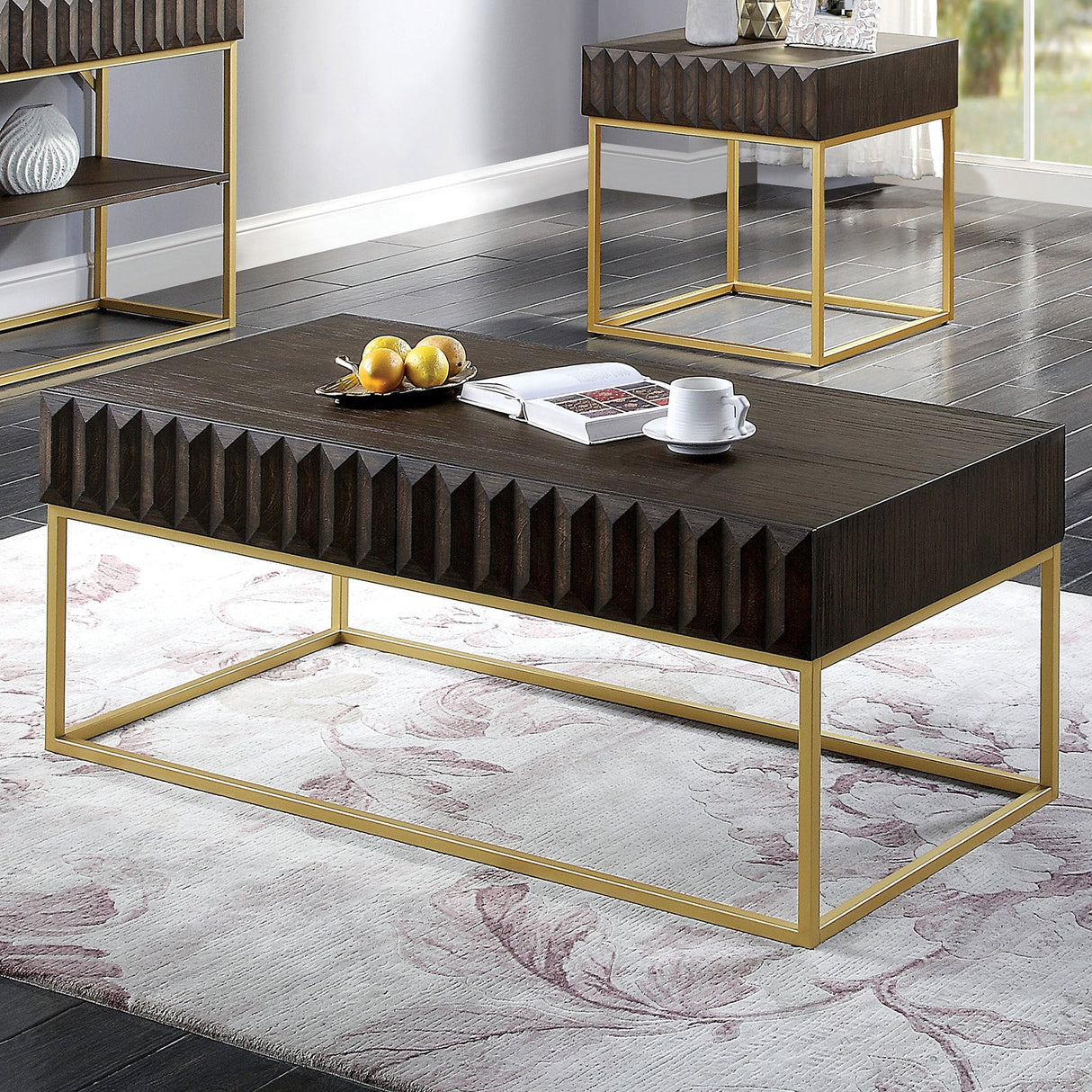 Augsburg Walnut/Gold Coffee Table from Furniture of America - Luna Furniture