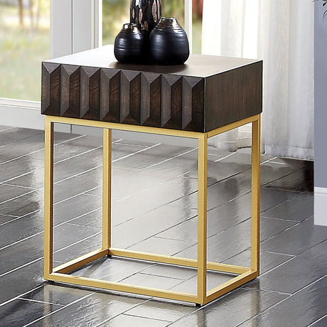 Augsburg Walnut/Gold Side Table from Furniture of America - Luna Furniture