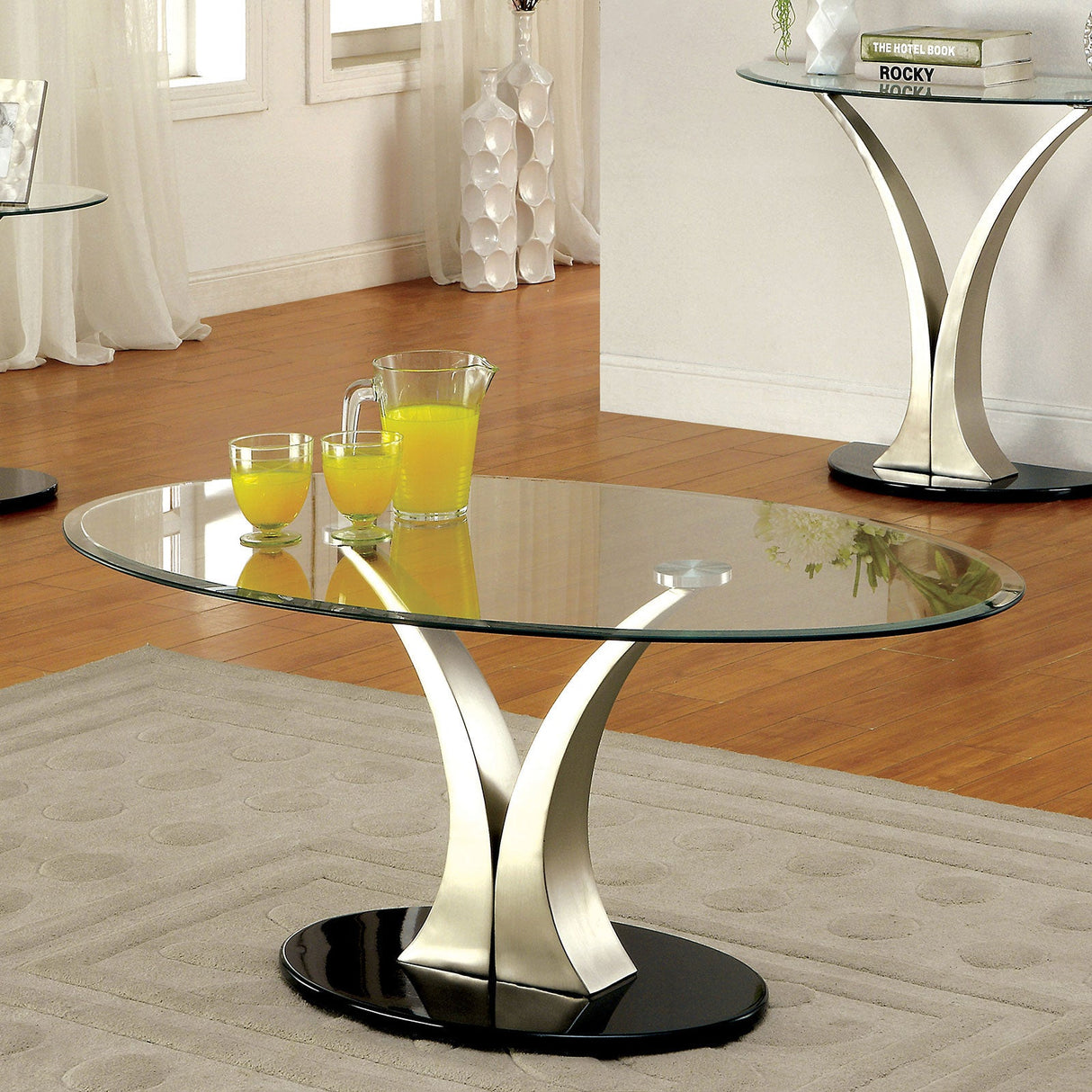 Valo Satin Plated/Black Coffee Table from Furniture of America - Luna Furniture