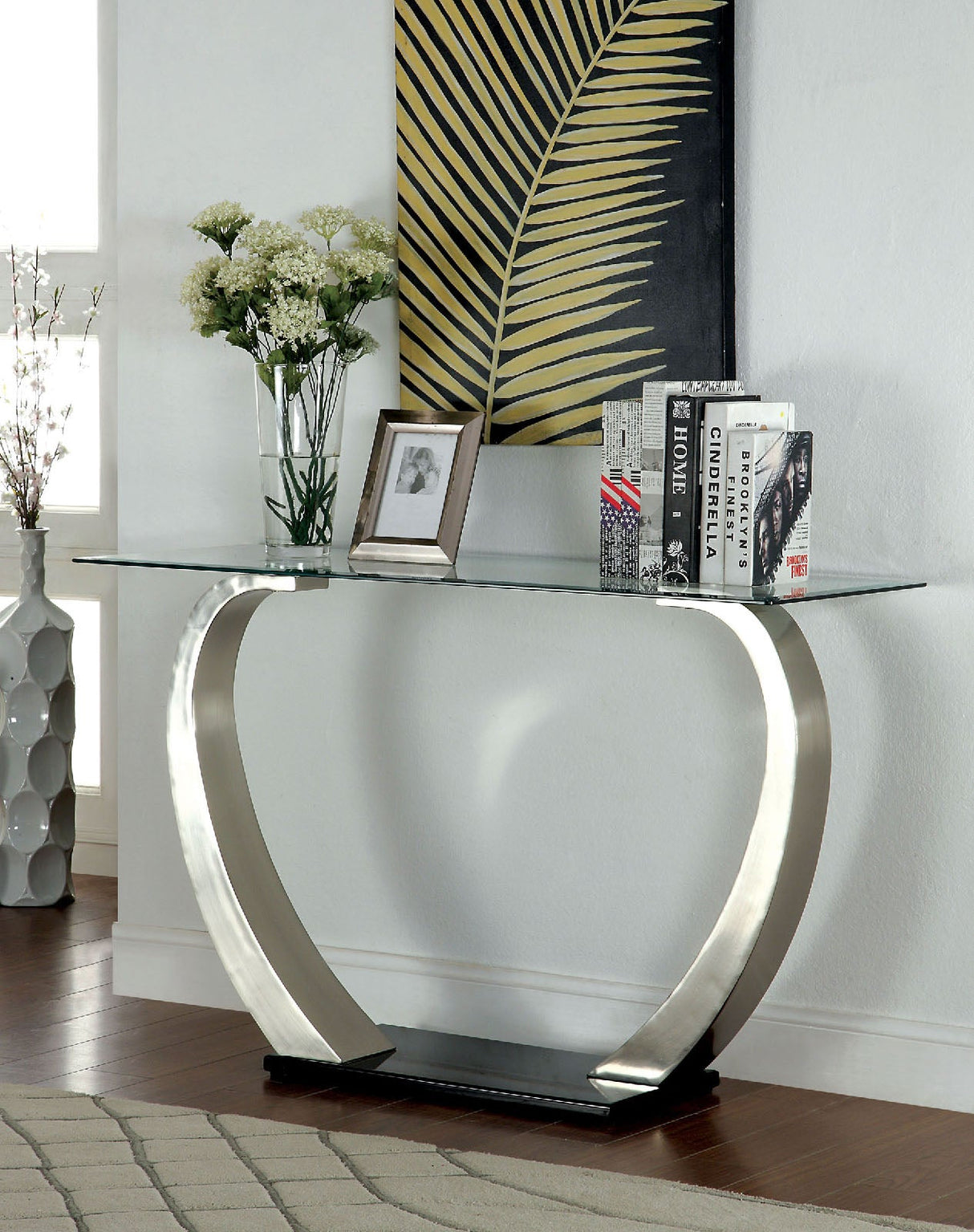 Roxo Satin Plated/Black Sofa Table from Furniture of America - Luna Furniture