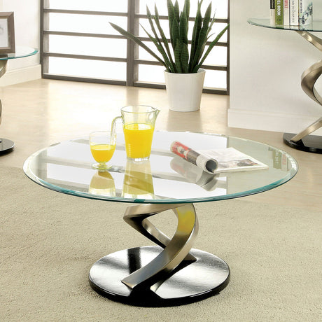 Nova Satin Plated/Black Coffee Table from Furniture of America - Luna Furniture