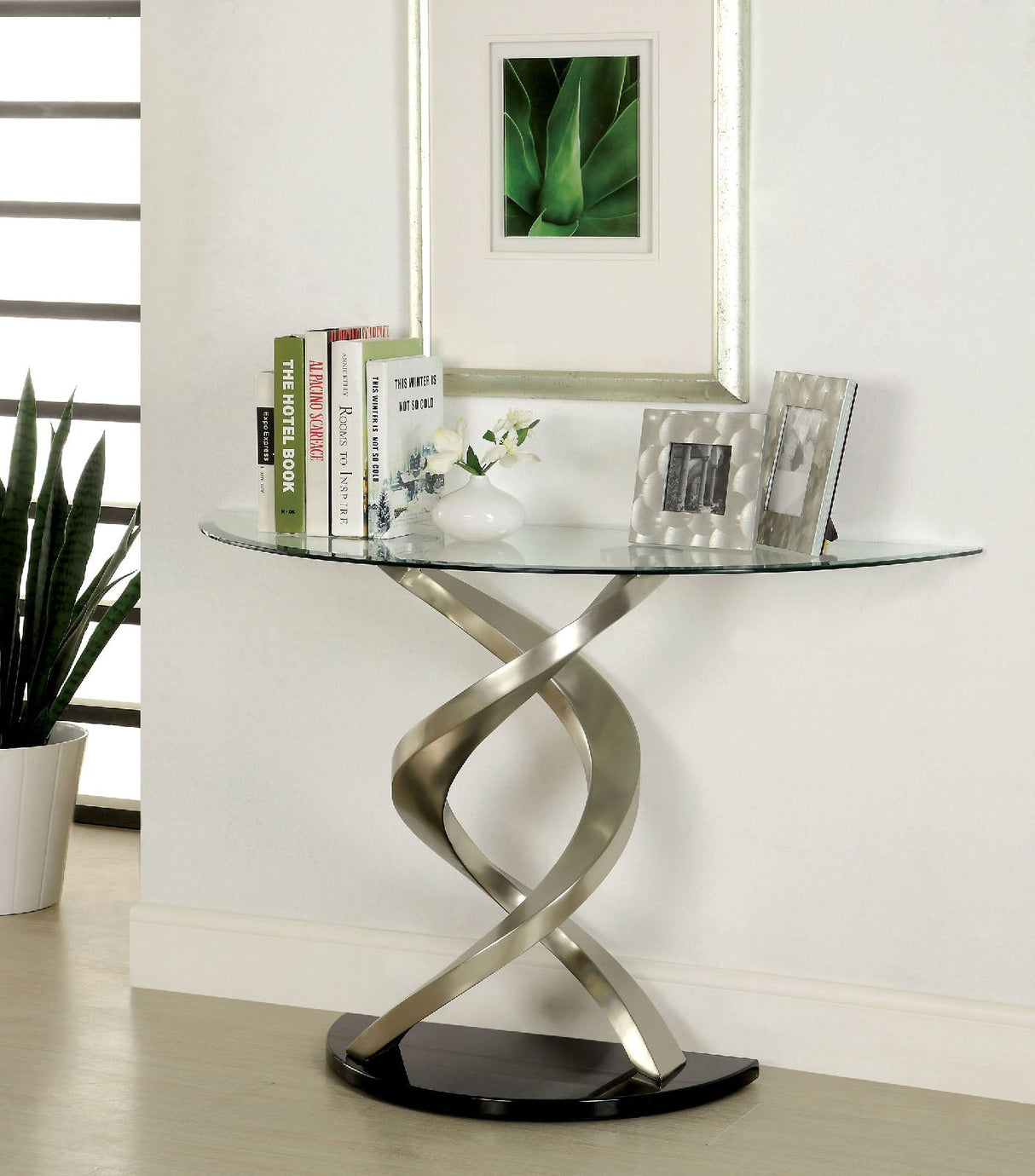 Nova Satin Plated/Black Sofa Table from Furniture of America - Luna Furniture