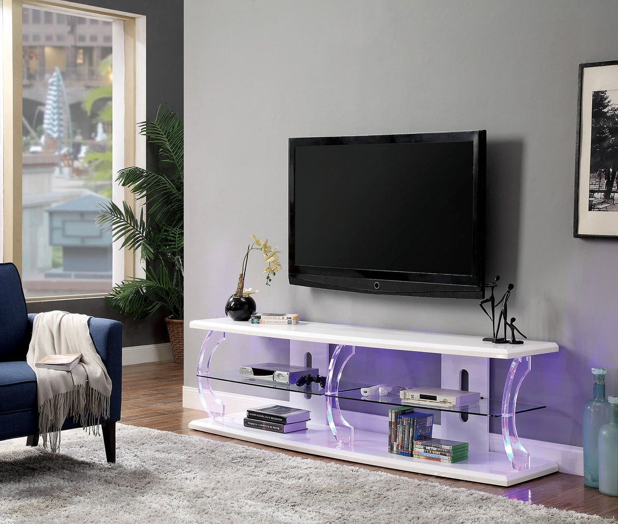 Ernst White/Clear 60" TV Stand from Furniture of America - Luna Furniture