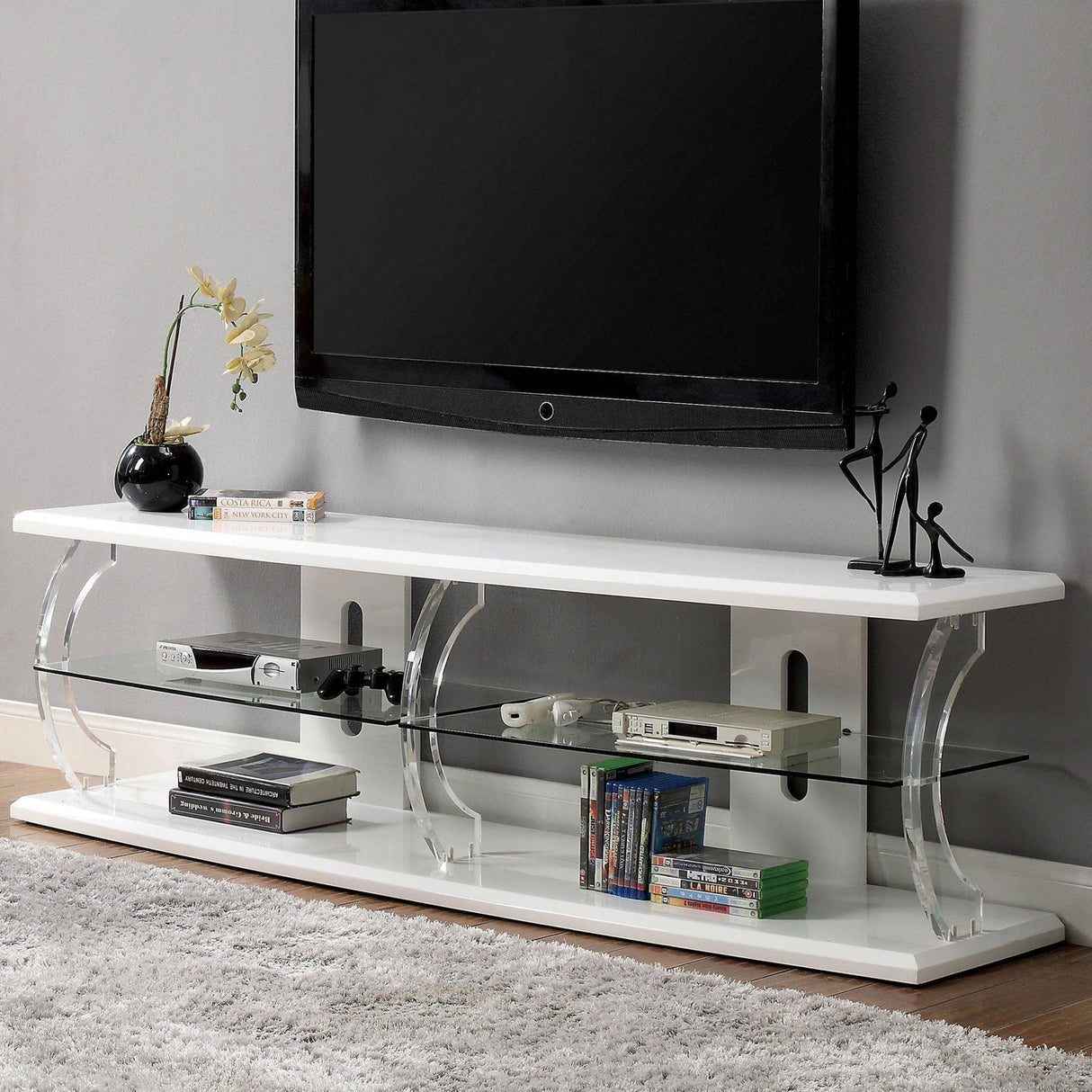 Ernst White/Clear 60" TV Stand from Furniture of America - Luna Furniture