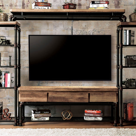 Kebbyll Antique Black/Natural Tone 60" TV Stand from Furniture of America - Luna Furniture